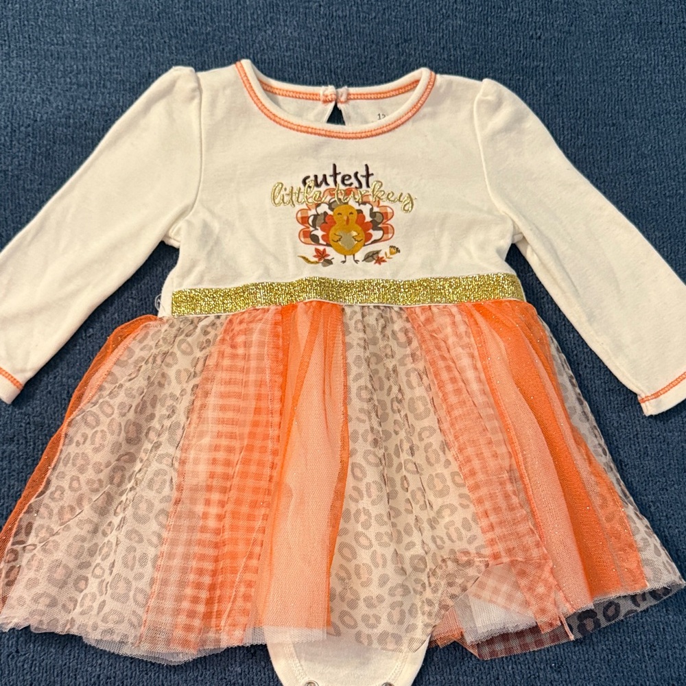 Cute Thanksgiving Baby Dress with Orange Tulle Skirt